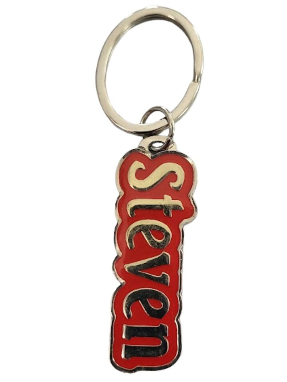 SWIBCO NW0T Red & Silver Galaxy Keychain Silver Metal Personalized Name STEVEN